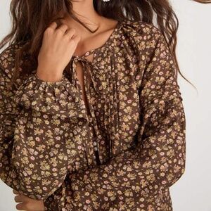 Lulus Noahlyn Brown Floral Pleated Long Sleeve Blouse - Size S